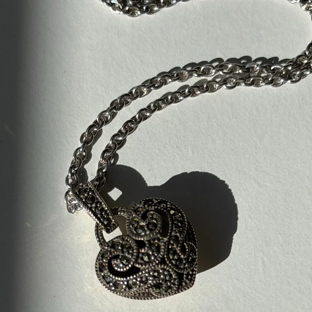 Vintage Judith Jack Sterling Silver Heart Necklace – Valentine’s Day Ready 💖 - Picture 4 of 10